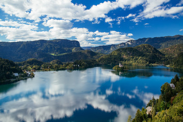 Amazing View On Bled Lake. Springtime or summertime in Slovenia.