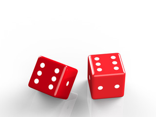 The 3d rendering of casino dice, icon isolated on white druning