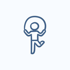 Child jumping rope sketch icon.