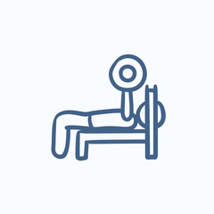 Man lifting barbell sketch icon.