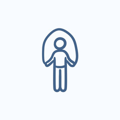 Man exercising with skipping rope sketch icon.