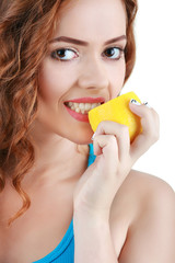 Happy beautiful young woman. Healthy lifestyle. Healthy eating.