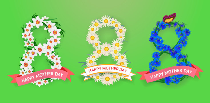 greeting card for Mother's Day banner with set of the number eig