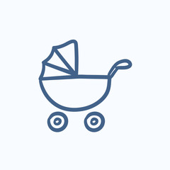 Baby stroller sketch icon.