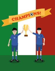 vector illustration of Italy national soccer players holding champions winner trophy cup