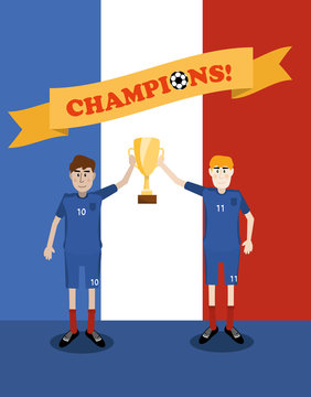 vector illustration of France national soccer players holding champions winner trophy cup