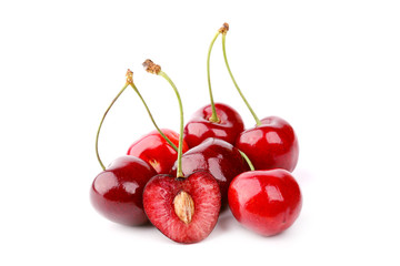 juicy cherries isolated on white background