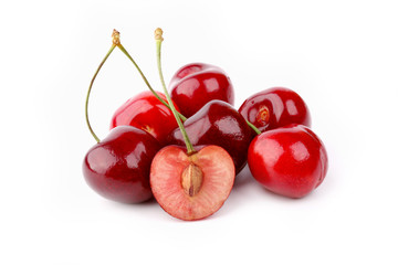 juicy cherries isolated on white background