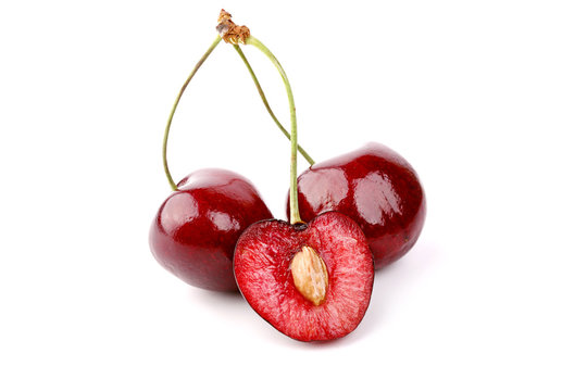juicy cherries isolated on white background