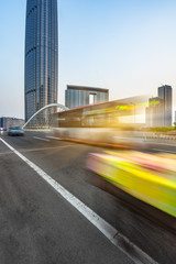 Fototapeta premium motion blurred car at bridge,tianjin city,china.