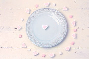 heart marshmallow on a plate valentines day love romantic background