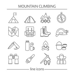 Mountain Climbing Linear Icon Set