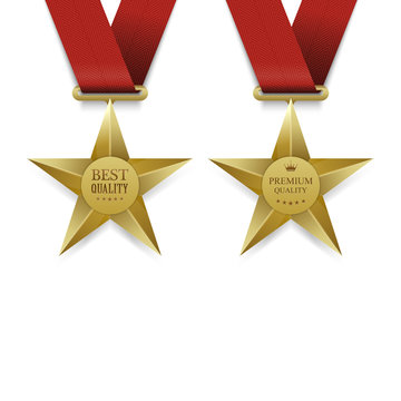 Gold Star medal Premium quality, Gold Star medal best quality. Vector