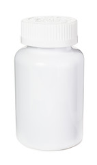 Child proof pill bottle with safety cap. Isolated on white background with clipping path