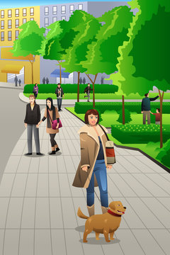 Woman Walking with Her Dog