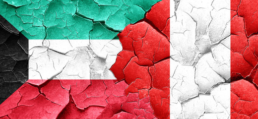 Kuwait flag with Peru flag on a grunge cracked wall