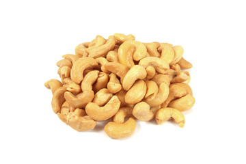 Roasted cashew nuts on white