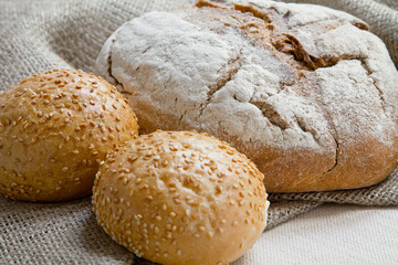 Wheat bread and buns with sesame seeds