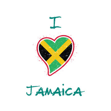 Jamaican flag patriotic t-shirt design. Heart shaped national flag of Jamaica on white background. Vector illustration.