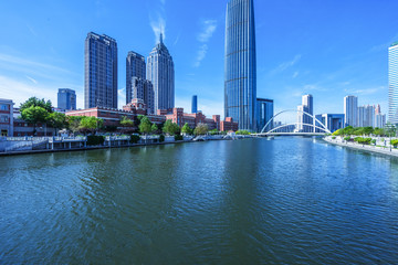 Fototapeta premium Modern buildings and river in urban city,tianjin china