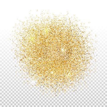 Gold dust on transparent background. Gold glitter background. Golden shiny background for card, gift, certificate, flyer, present