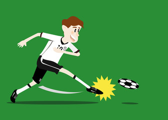 vector illustration cartoon of Germany soccer player shooting a ball on the green soccer field background.  soccer concept eps 10