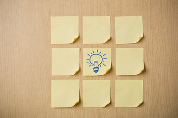 Light bulb idea symbol on yellow sticky note