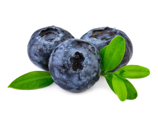Fresh organic blueberries on white.