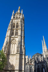 Fototapeta na wymiar The bell tower of the St. Andrew Cathedral in Bordeaux, France