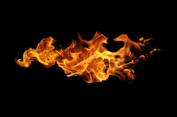 Fire flames on black background