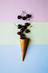 ice cream cone with cherries, health summer concept style