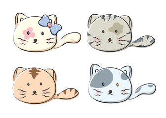 Set of cute cats on white background