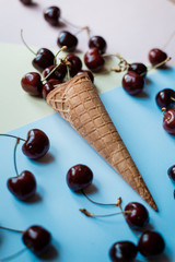 ice cream cone with cherries, health summer concept style