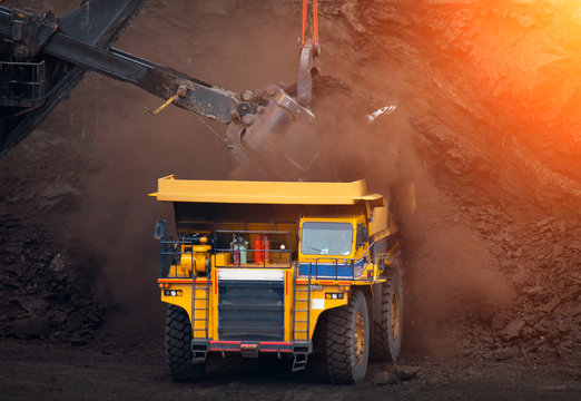 Big Mining Truck Unload Coal In Coal Mine