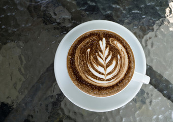 Cup of mocha coffee on table - Top view
