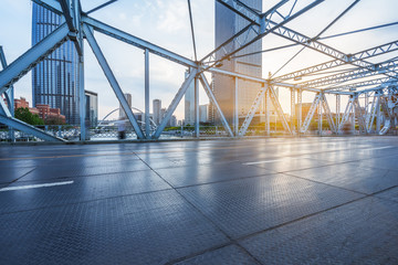 view of city skyline from bridge,tianjin,china