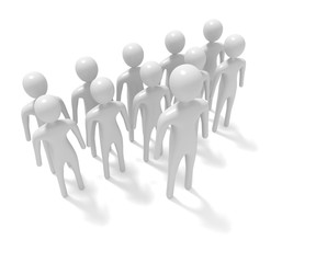 Leadership: group of white 3d men with leader, 3d illustration