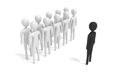 group of white 3d men with outsider, 3d illustration