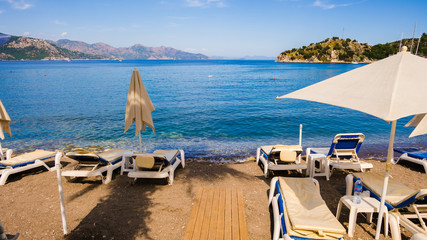 Sunbeds in Marmaris beach at Turkey