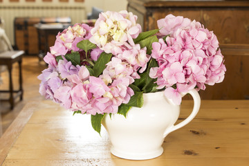 Hydrangea Flowers on a Table in the Living Room
