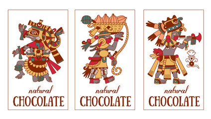 contour pattern maya, aztec and cacao nibs, chocolate label logo