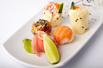 Set of different sushi on a white background 