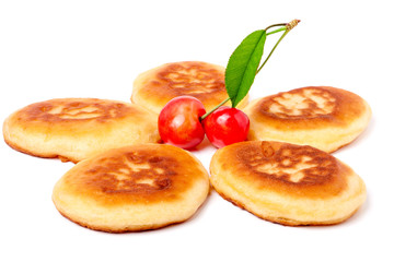 pancakes with cherry isolated on white background