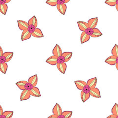 Fototapeta na wymiar Vector floral pattern in doodle style with flowers and leaves. Gentle, spring floral background.
