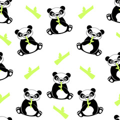 White background panda. Seamless pattern bear. Vector illustration