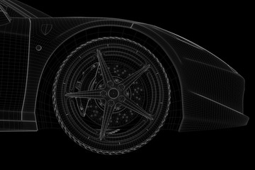 Naklejka na ściany i meble Racing Car Hologram Wireframe. Nice 3D Rendering 