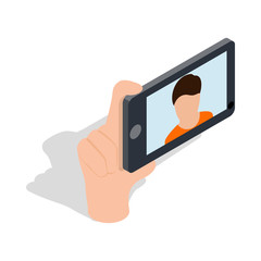 Guy taking selfie photo on smartphone icon