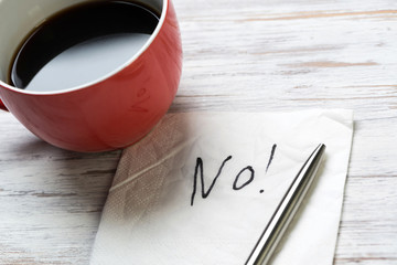 Word NO on napkin