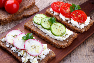 Closeup of black bread sandwiches
