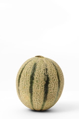 Frontal view of a Cantaloupe melon on white background